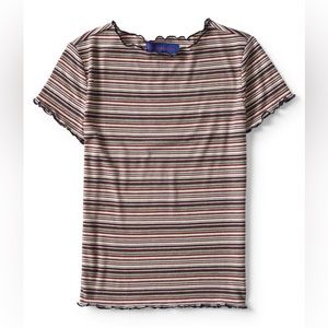 Aeropostale Striped, Ribbed Lettuce-Hem Tee
